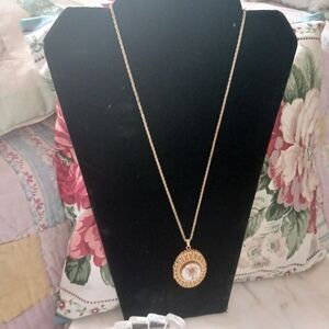 Vintage Gold Filigree Locket, Hand Painted Porcelain, 1970s Necklace